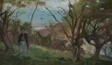 Thomas Churchyard, Landscape with figure near Pakefield, Oil on Paper