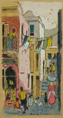 Leng Dixon, Malay Quarter, Cape Town, 1958, Ink & Gouache