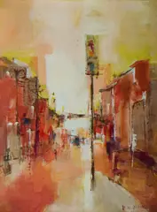 Susan Sheridan, City Street, 1973, Oil on Board