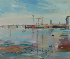 Jamie Boyd, Dockyards, 1986, Oil on Canvas