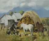 John Samuel Loxton, The Turkey Farm, Oil on Canvas