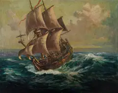 John Charles Allcot, Dutch Ship 'Duyfken,' Captain Willem Janszoon, Oil on Canvas