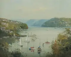 Quiet Bay with Yachts by Robert Hagan, Oil on Canvas on Board, sold Mar 2020