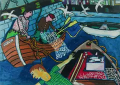Bernard Ollis, Fisherman, 1982, Oil Pastel on Paper