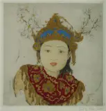 Elyse Lord, Thai Girl, Hand Coloured Etching