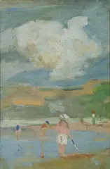 William Blundell, Impression, Manner of E.P. Fox - Children on a Beach, Oil on Panel