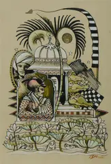 Christopher Boock, Indian Fantasy, Mixed Media on Paper