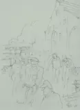 Robert Emerson Curtis, Knock Off, Hobart [Railway] Workers, Tasmania, 1935, Pencil