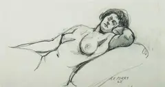 Adelaide Elizabeth Perry, Reclining Female Nude, 1928, Charcoal