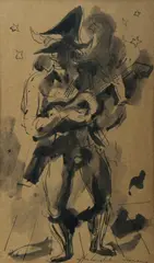 The Lute Player by Francis Lymburner, Ink & Wash, sold Mar 2020
