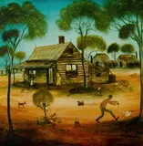 Catching the Xmas Roast by Pro Hart, 1983, Oil on Canvas, sold Nov 2019