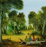 Painters in the Creek by Pro Hart, 1998, Oil on Board, sold Nov 2019