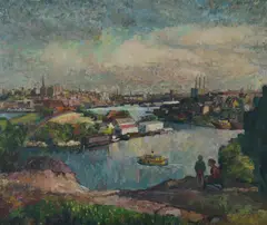 T John Santry, Boatsheds, Berry Bay, Sydney, 1956, Oil on Canvas on Board