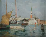 Giudecca Canal, Venice, Showing Church of Il Redentore by Will Ashton, Oil on Canvas on Board, sold Nov 2019