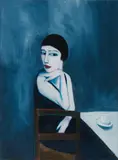 Robert Dickerson, Woman in Cafe, Oil on Canvas