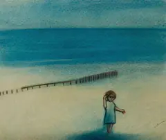 Girl on a Beach by Robert Dickerson, 1970s, Pastel, sold Nov 2019