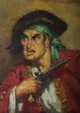 Norman Lindsay, Pirate with Pistol, Oil on Canvas on Board