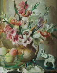 Adelaide Elizabeth Perry, Still Life with Elephant, 1938, Oil on Canvas Board