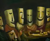 The Birth of Christ by Pro Hart, Oil on Canvas, sold Nov 2019