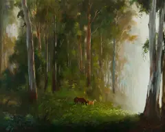 Mare & Foal in a Forest by Kevin Best, Oil on Board, sold Nov 2019