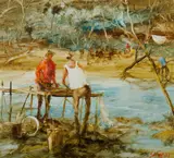 Rocking the Cradle, Palmer by Hugh Sawrey, Oil on Board, sold Nov 2019