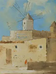 Old Windmills, Palma, Majorca by Colin Parker, 1984, Oil on Panel, offered Nov 2019