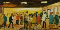 Queueing for a Bet by Pro Hart, 1978, Oil on Board, sold Nov 2019