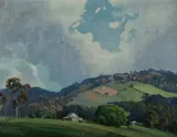 Travis Webber, Homestead in an Australian Pastoral Landscape, Oil on Board