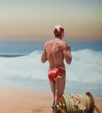 Peter Lindsay, Lifeguard, Omanu Beach (New Zealand), 1998, Oil on Canvas