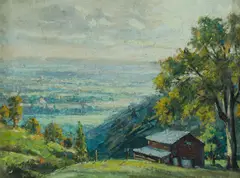 Antonis Karafylakis, Landscape, 1953, Oil on Card
