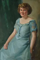 Portrait of a Woman in a Blue Dress by Ernest Buckmaster, Oil on Canvas, sold Nov 2019