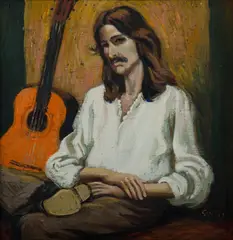 T John Santry, The Guitarist, Oil on Ply