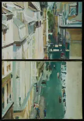 Harry Sherwin, Street Scene, 1984, Oil on Canvas Diptych