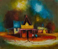 Eris Fleming, Talking About Mururoa, Oil on Board