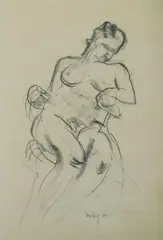 Seated Nude by Jon Molvig, 1960, Charcoal, sold Nov 2019