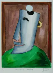 Smiling Miner by Pro Hart, Hand-Painted Etching 13/100, sold Nov 2019