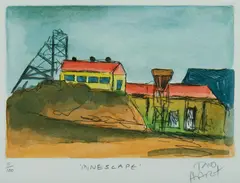 Minescape by Pro Hart, Hand-Painted Etching 5/100, sold Nov 2019