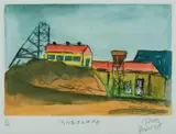 Pro Hart, Minescape, Hand-Painted Etching 5/100