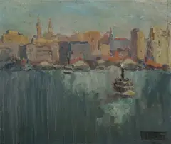 Myrtle Innes, Circular Quay, 1919, Oil on Canvas on Card