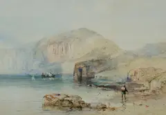 John Skinner Prout, Coastal View with Figure & Fishing Boats, W/Clr & Gouache