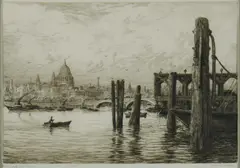Ernest Abbott, From Waterloo Stairs, Etching