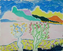 Untitled (Mountain Landscape) by Malcolm de Chazal, Gouache, sold Nov 2019