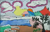 Malcolm de Chazal, Untitled (Lagoon with Palm Tree & House)