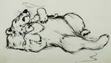 Edward Julius Detmold, Lion Smoking a Pipe, Pen & Ink