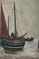James William Booth, No 6 Fishing Boats, 1935, Oil on Panel