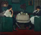 August Weber-Braun, Kaffee Klatsch - Gossip Over Coffee, Oil on Canvas