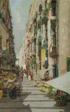 Gustavo Pisani, Naples Street Scene, Oil on Canvas