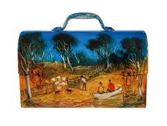 Miners Crib Tin by Pro Hart, Oil on Tin, sold Nov 2019