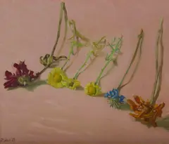 Still Life (Six Flowers) by Francis Giacco, 1989, Oil on Canvas on Board, sold Nov 2019