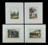 John Heaviside Clark, (4) 'The Dance,' 'Climbing Trees,' 'Repose,' & 'Trial.' From 'Field Sports of the Native Inhabitants of New South Wales,' pub. London, 1813. Aquatint (4) 22x17cm (2) & 17x22cm (2)